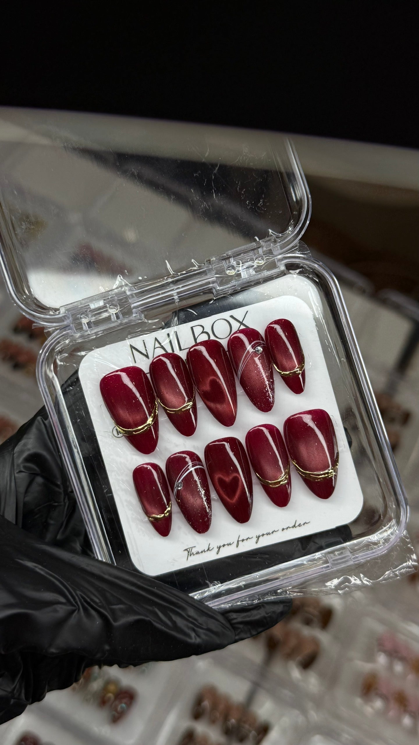 Burgundy Gold Ribbon Press-On Nails