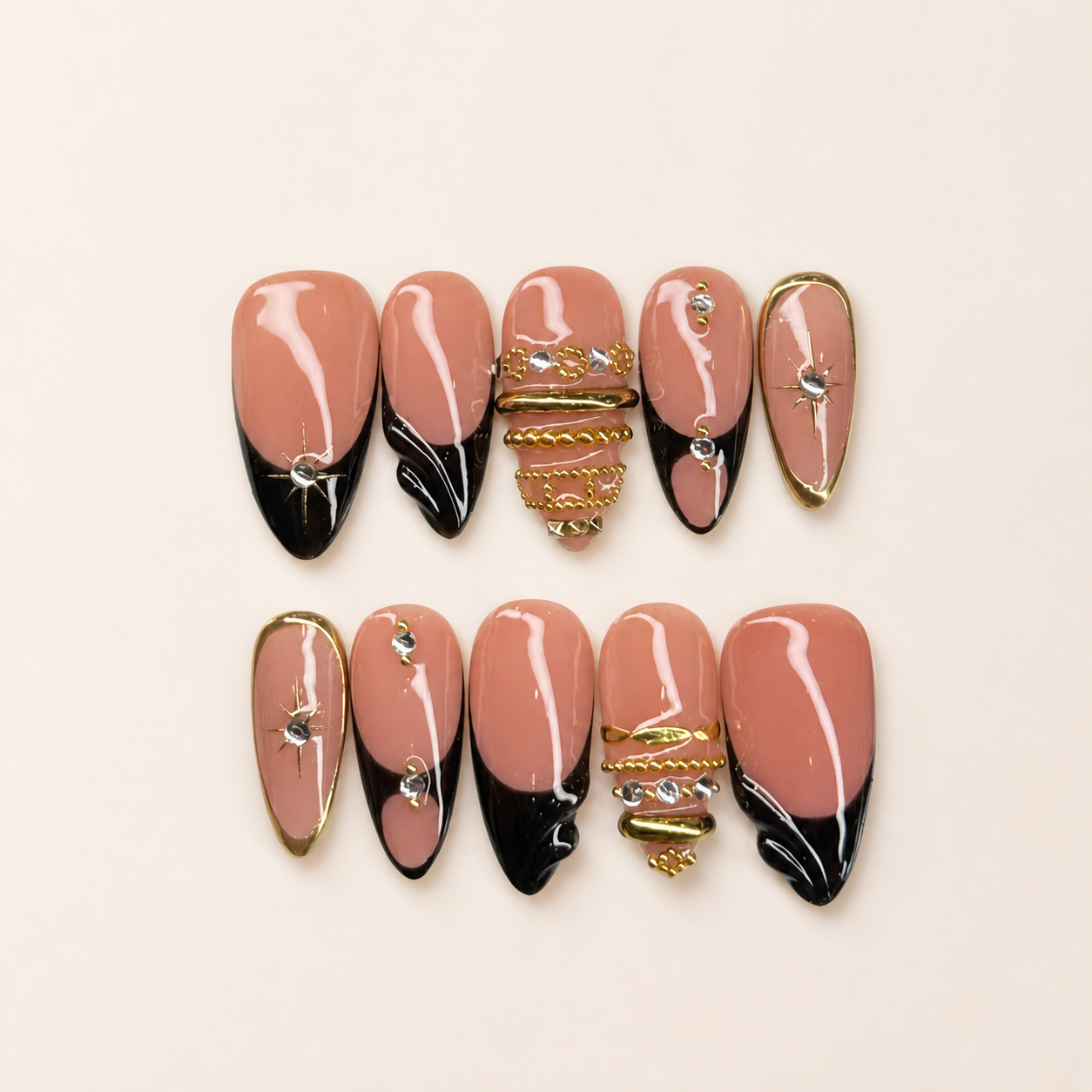 Black & Rose Gold Glam Press-On Nails