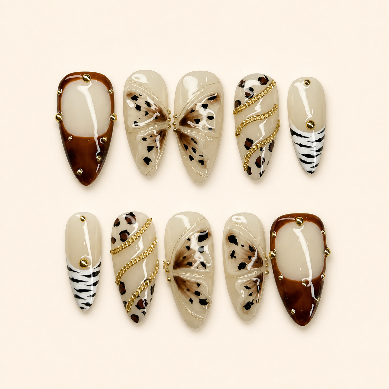 Mocha Butterfly Animal Print Press-On Nails