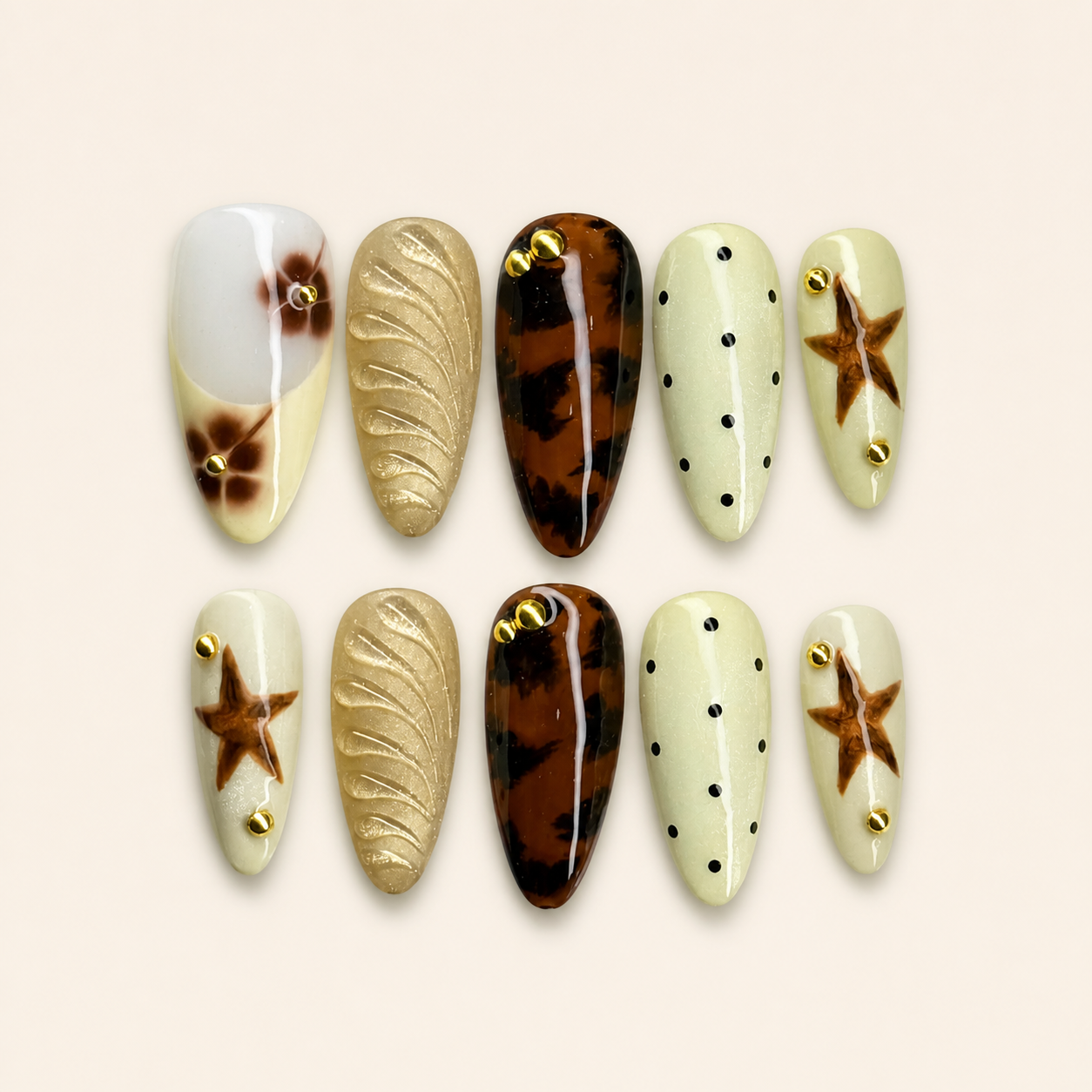 Olive Green Tortoiseshell Star Press-On Nails