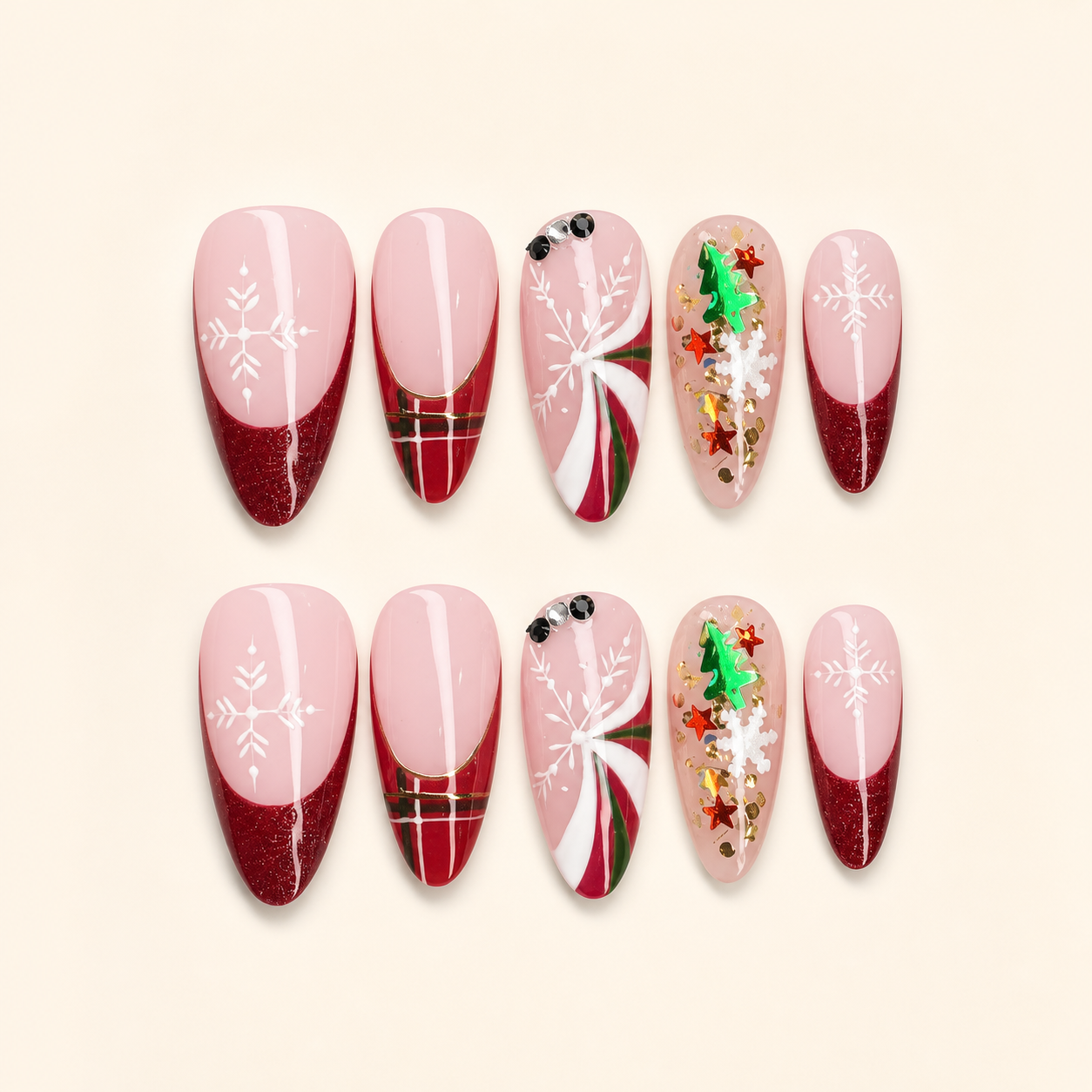 Pink Christmas Candy Cane Press-On Nails