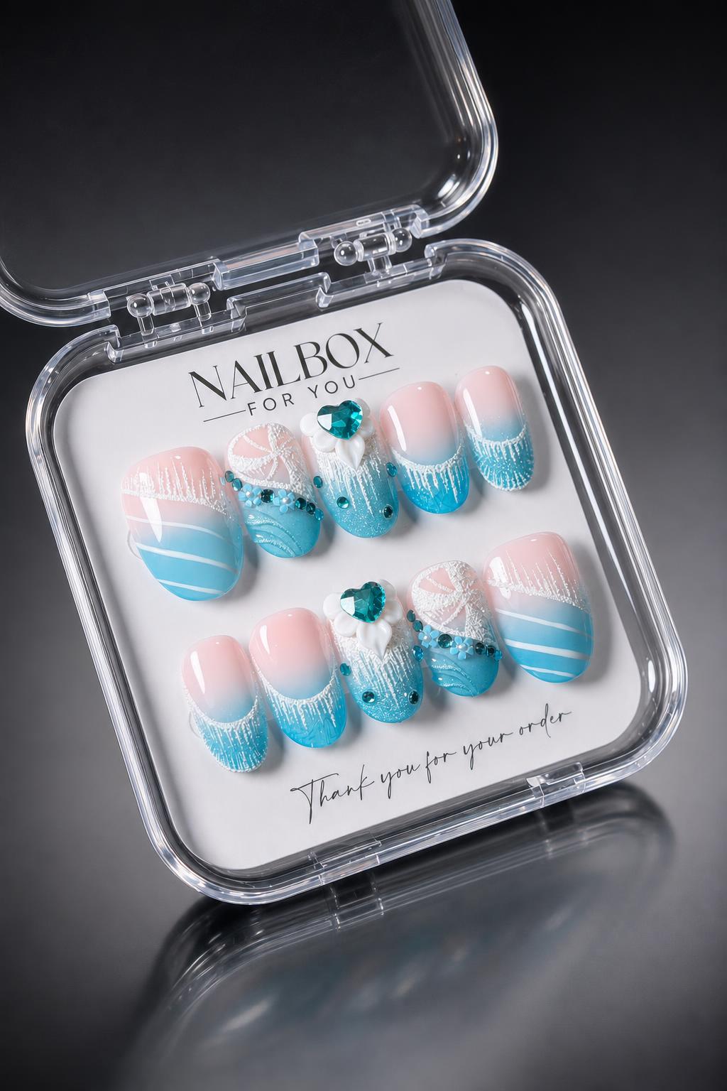 Pink Blue Christmas Snowflake Press-On Nails