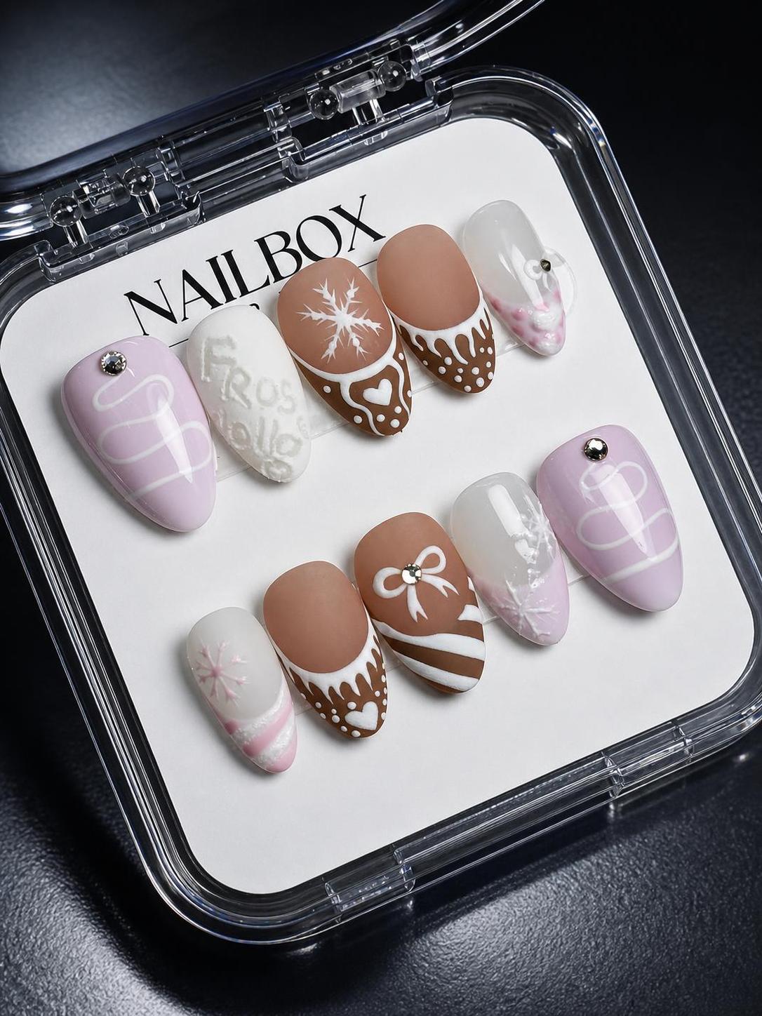 Pastel Frosty Gingerbread Christmas Press-On Nails