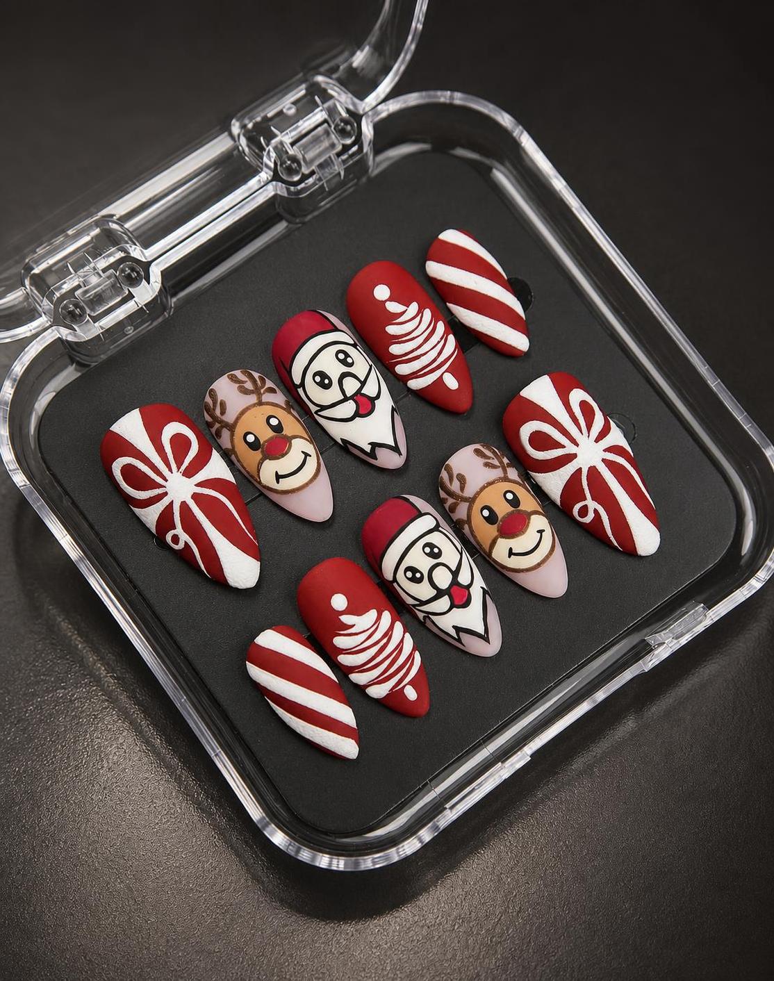 Santa Reindeer Candy Cane Christmas Press-On Nails