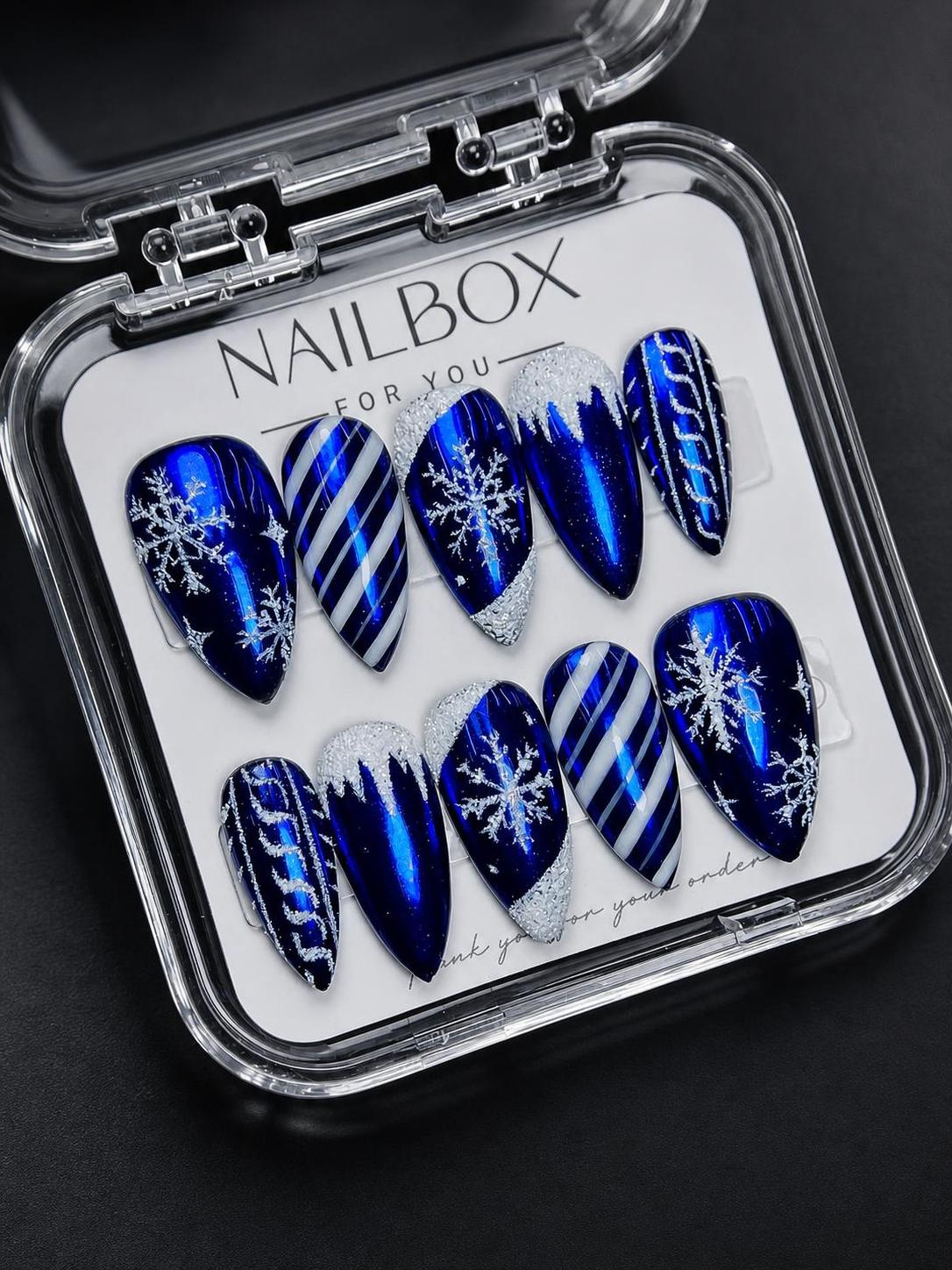 Royal Blue Silver Snowflake Christmas Press-On Nails