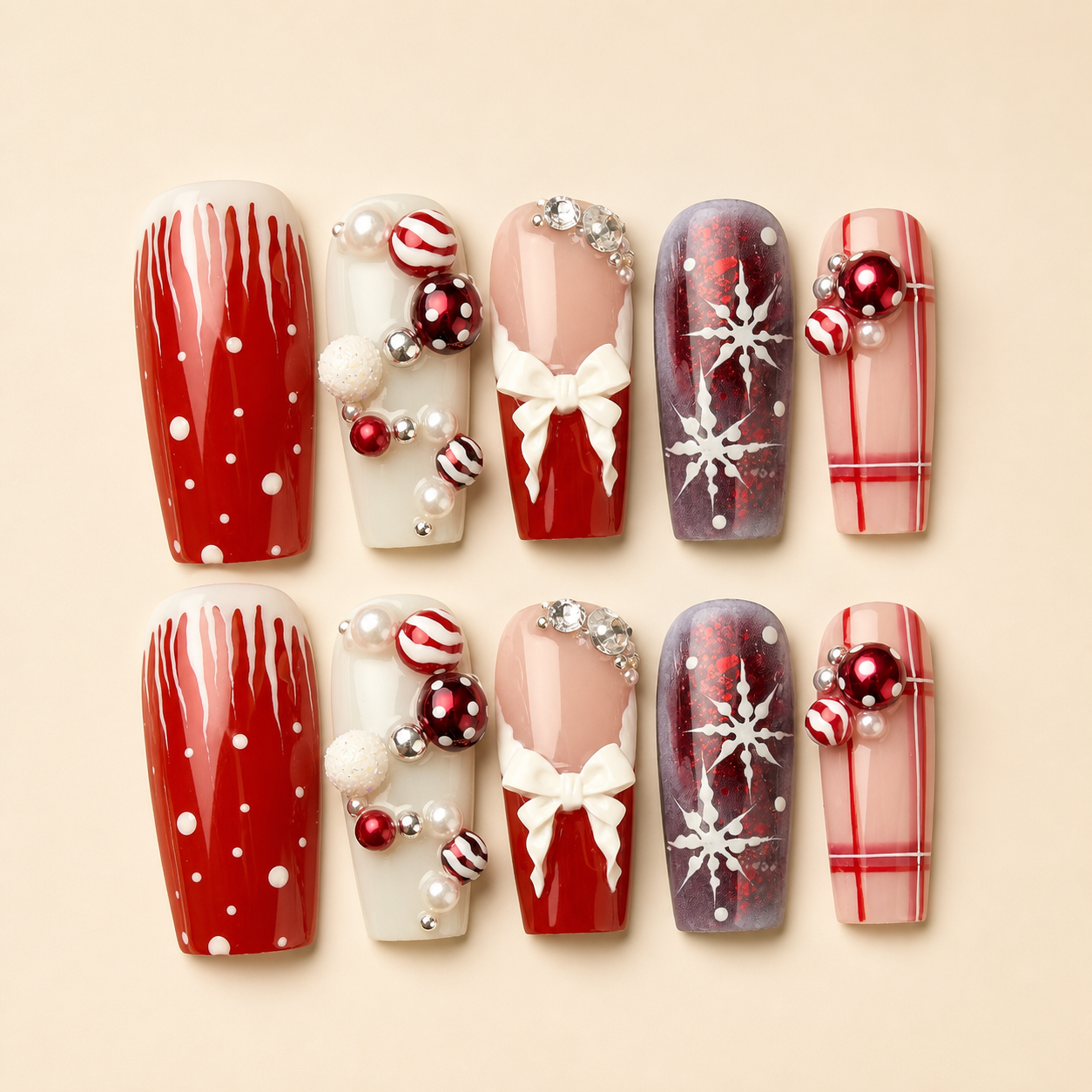 Red Christmas Ornament Snowflake Press-On Nails