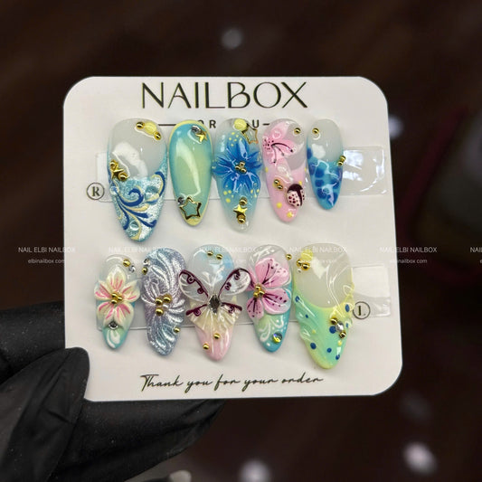 Ocean Blossom Handmade Press-On Nails
