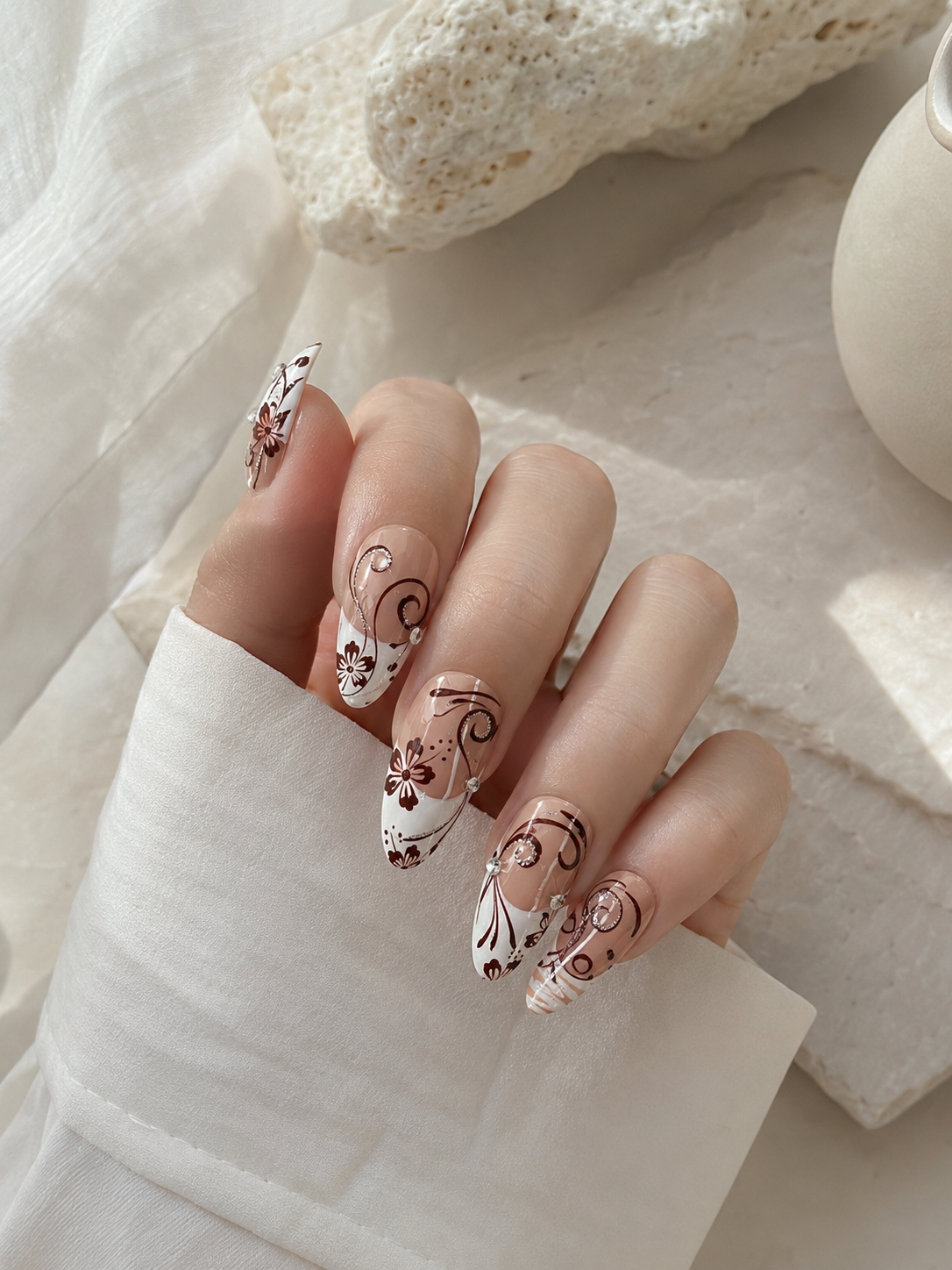 Cocoa Arabesque Handmade Press-On Nails