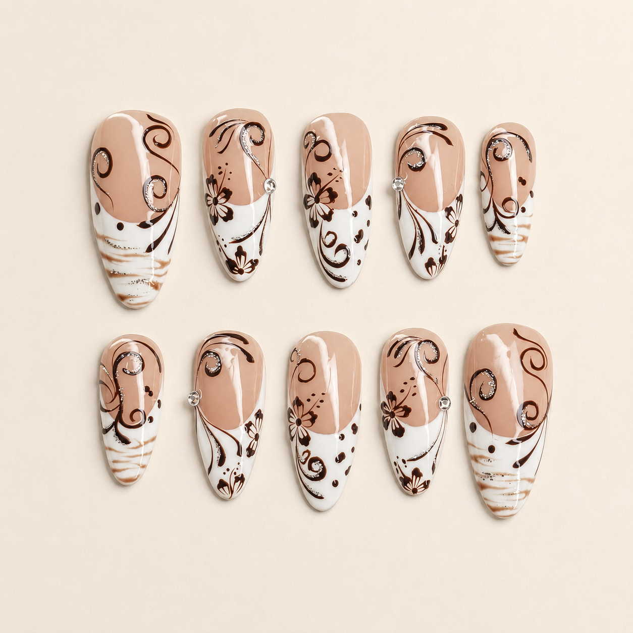 Cocoa Arabesque Handmade Press-On Nails