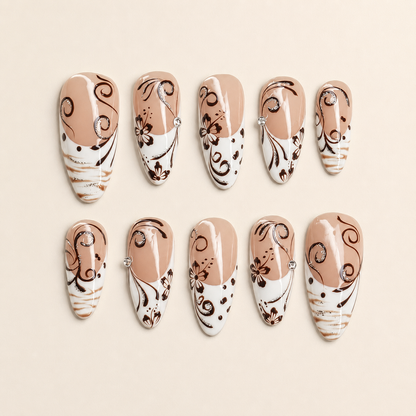 Cocoa Arabesque Handmade Press-On Nails