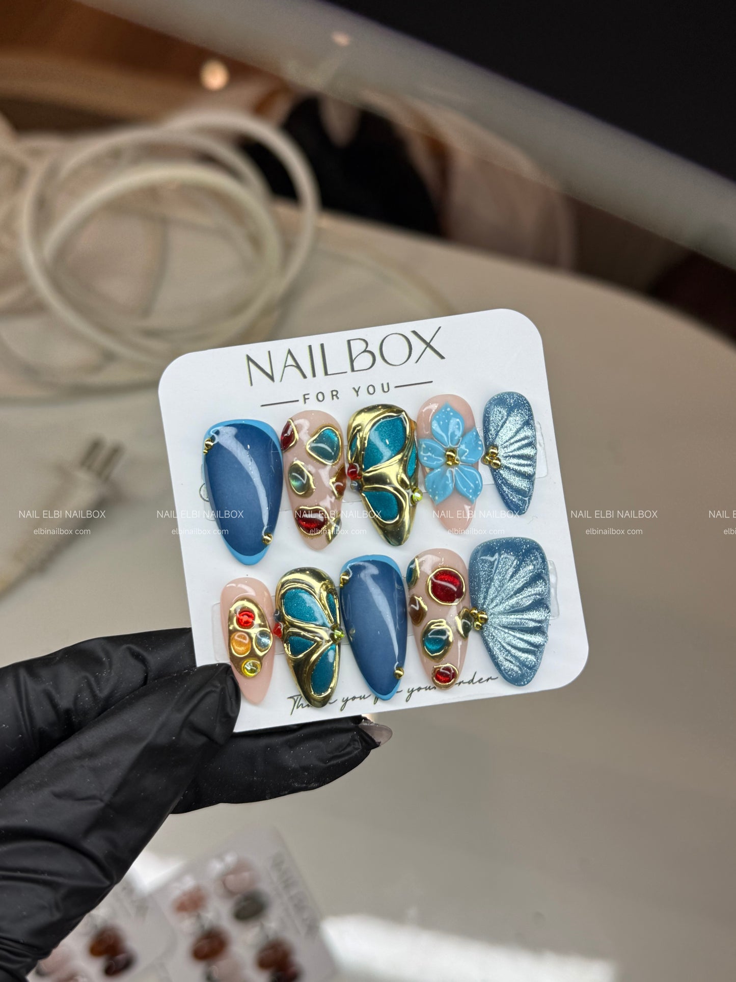 Azure Bloom Handmade Press-On Nails