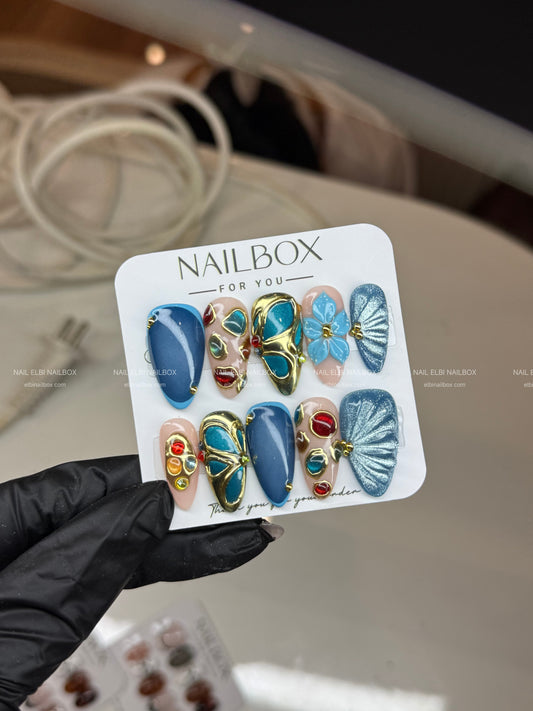 Azure Bloom Handmade Press-On Nails