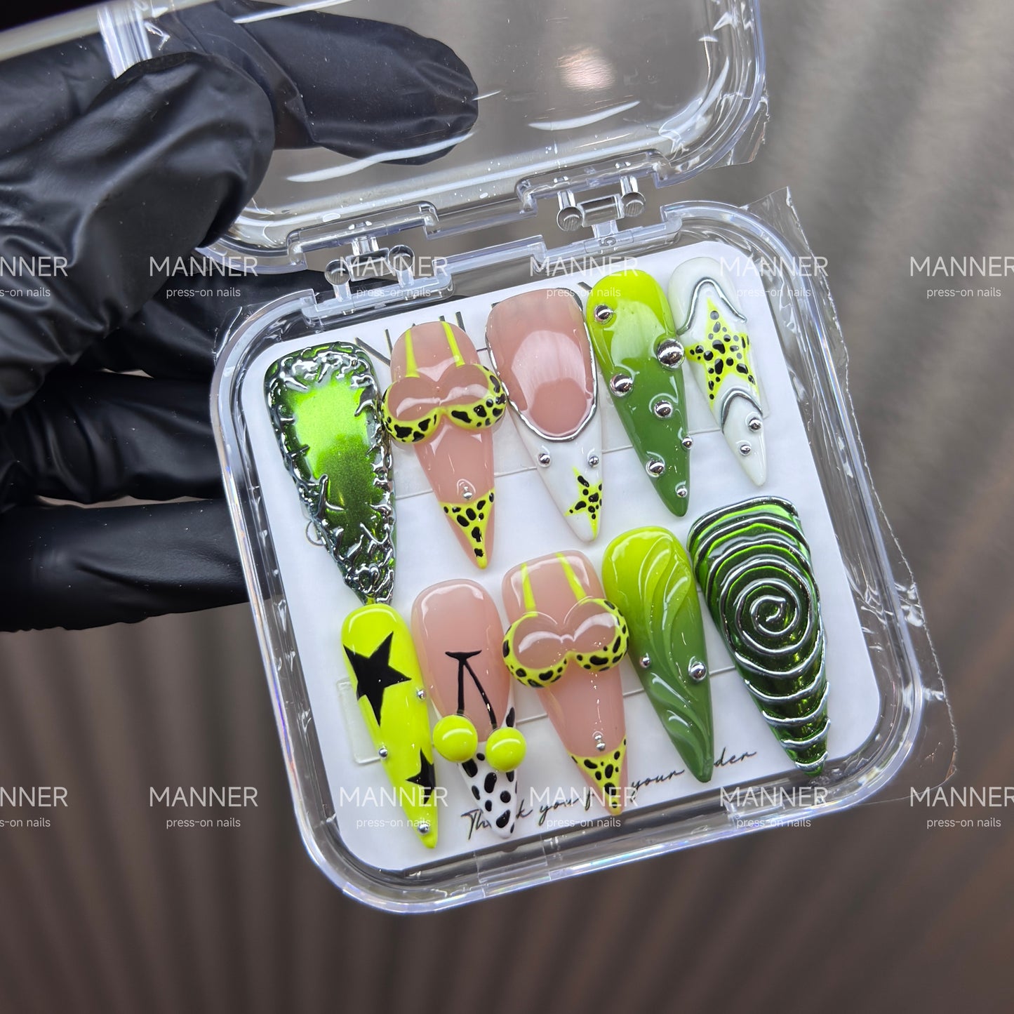 Verdant Voltage Handmade Press-On Nails