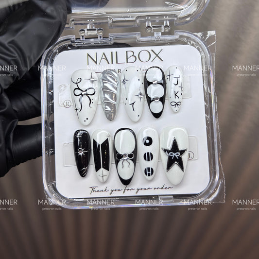 Monochrome Cipher Handmade Press-On Nails