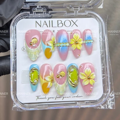 Tidal Blossom Handmade Press-On Nails