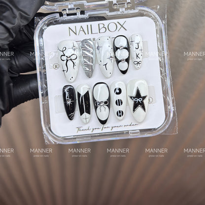 Monochrome Cipher Handmade Press-On Nails
