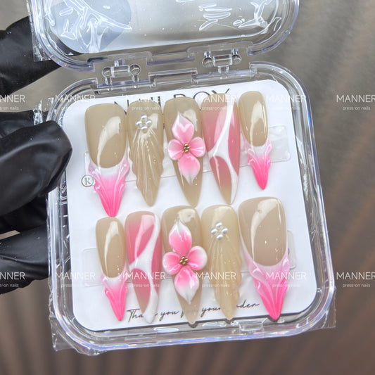 Blush Foliage Handmade Press-On Nails