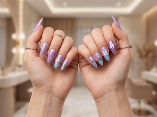 Close-up of Fashion Muse 3D press-on nail art and charms