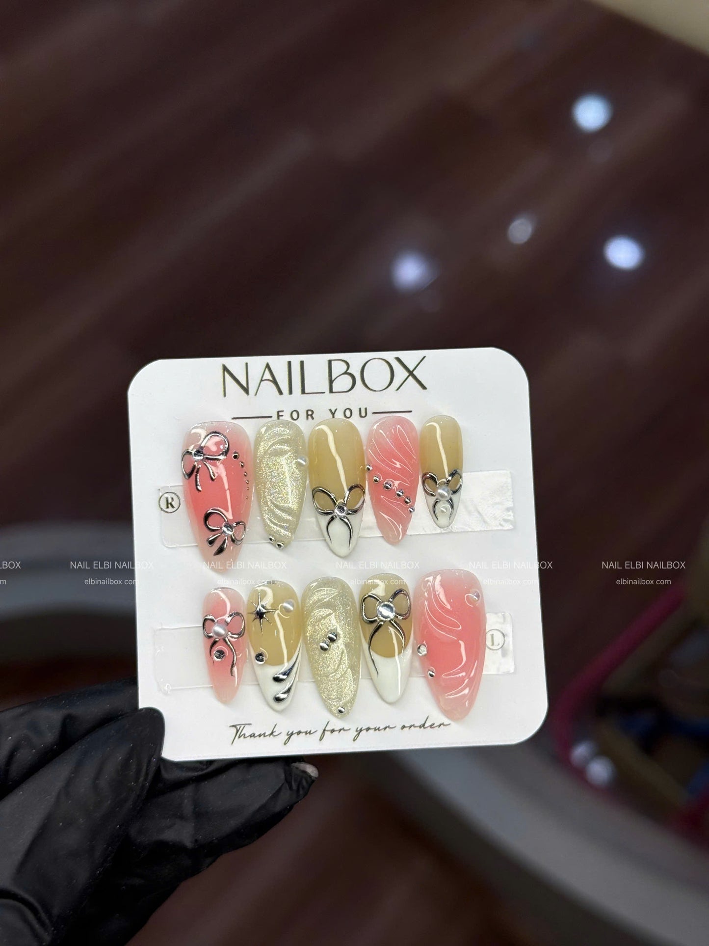 Rosé Ribbon Handmade Press-On Nails
