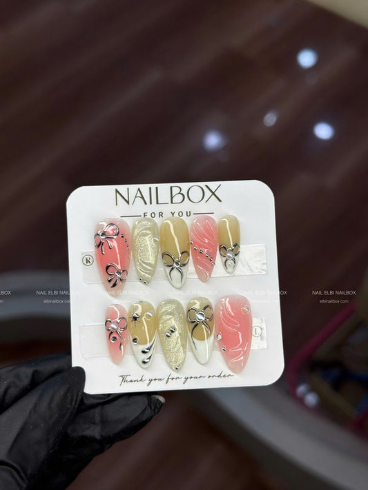 Rosé Ribbon Handmade Press-On Nails
