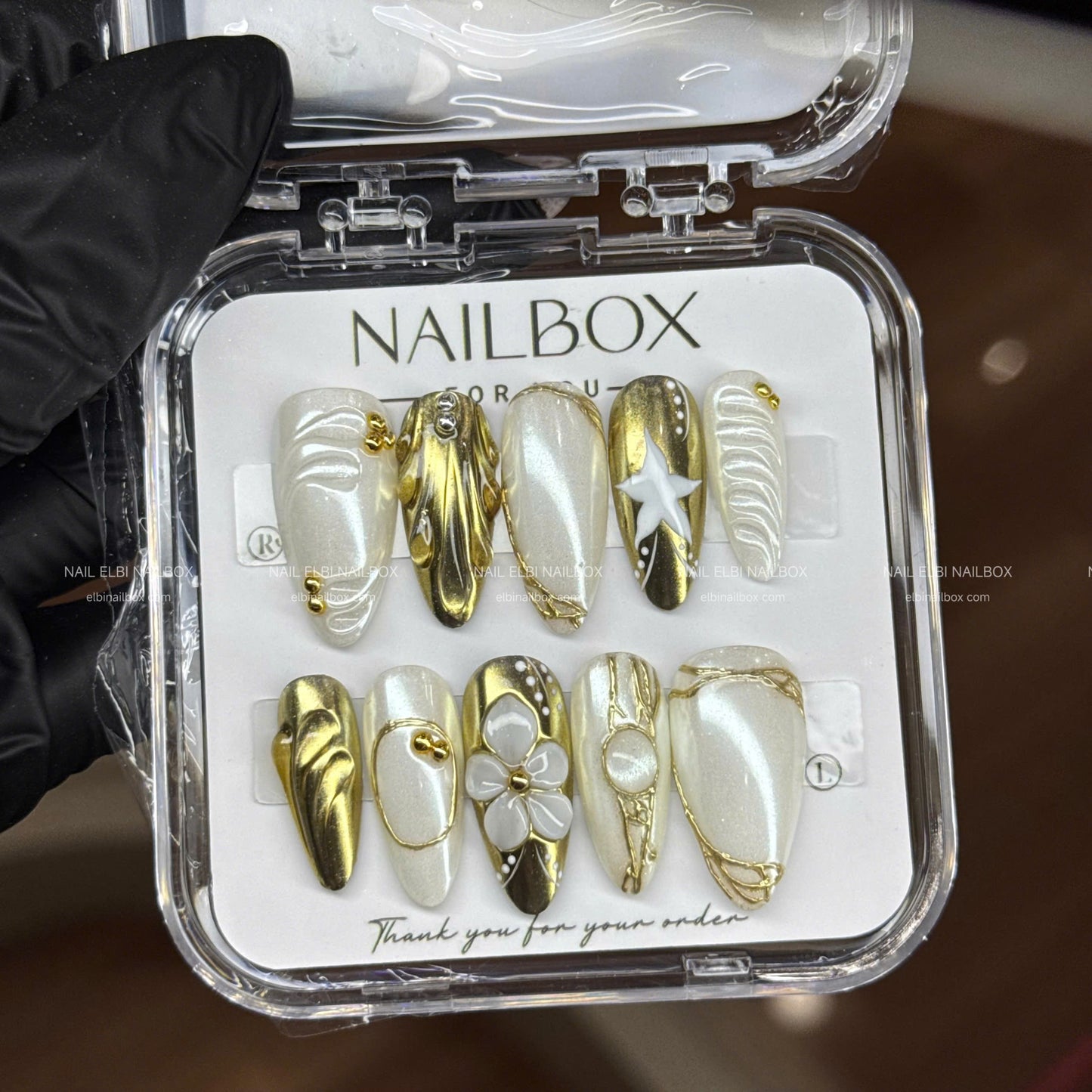 Golden Pearl Bloom Handmade Press-On Nails