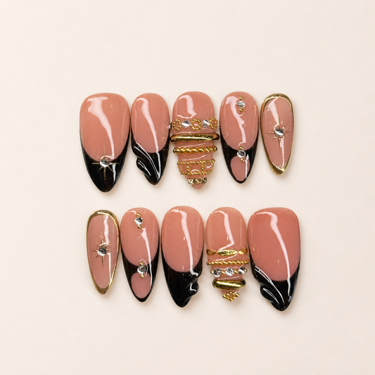 Black & Rose Gold Glam Press-On Nails
