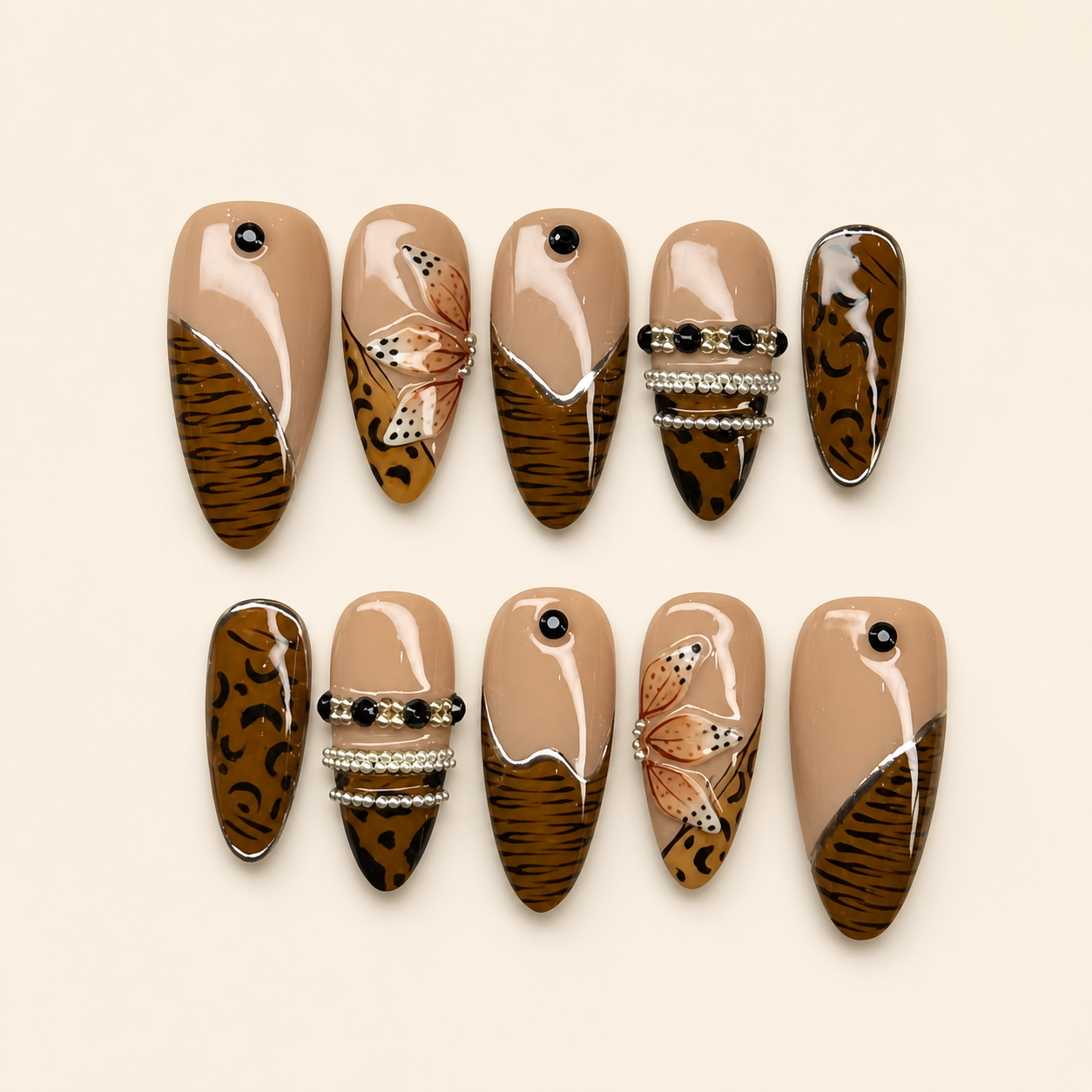 Mocha Tiger Butterfly Press-On Nails