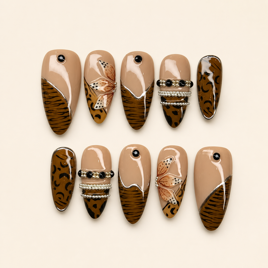 Mocha Tiger Butterfly Press-On Nails