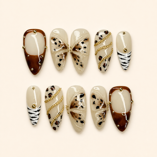 Mocha Butterfly Animal Print Press-On Nails