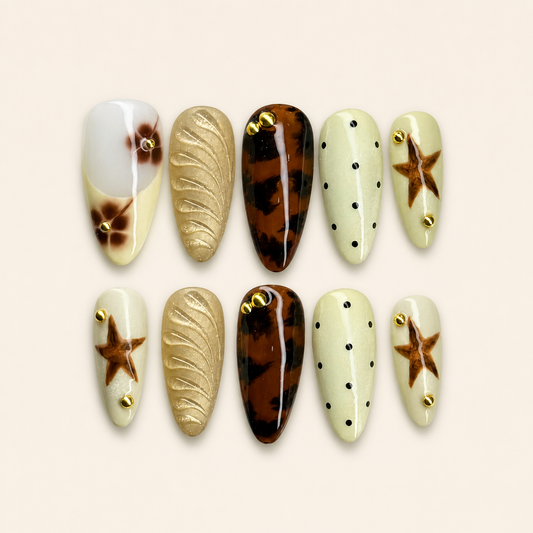 Olive Green Tortoiseshell Star Press-On Nails