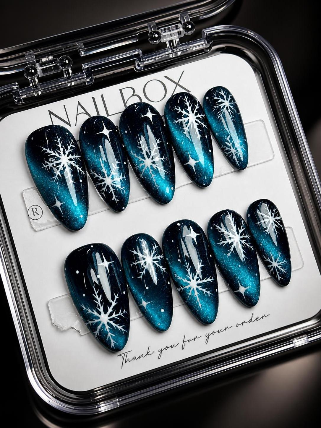 Midnight Blue Christmas Snowflake Press-On Nails