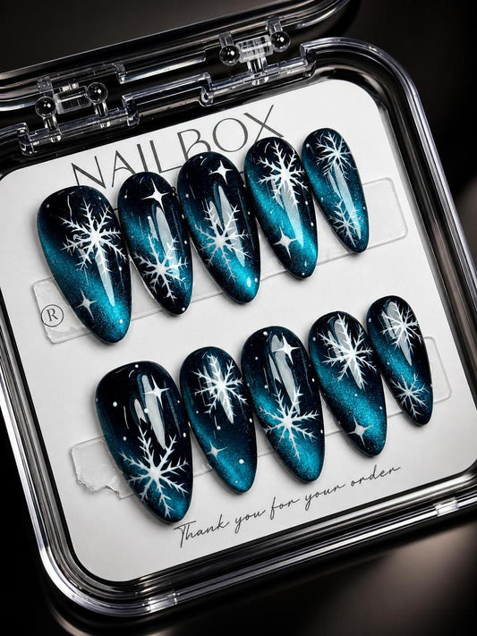 Midnight Blue Christmas Snowflake Press-On Nails