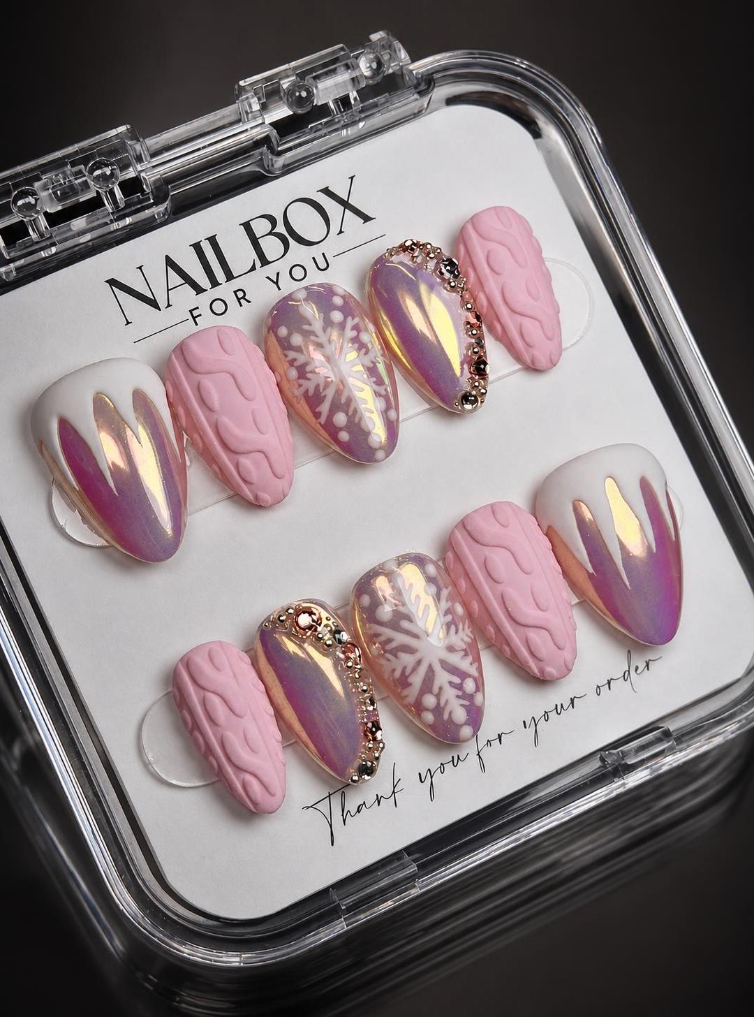 Pink Purple Christmas Snowflake Press-On Nails