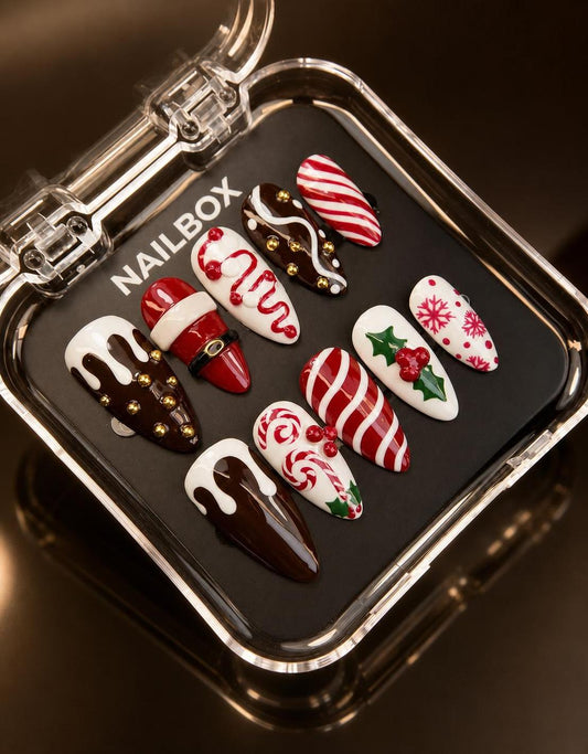 Chocolate Candy Cane Christmas Press-On Nails