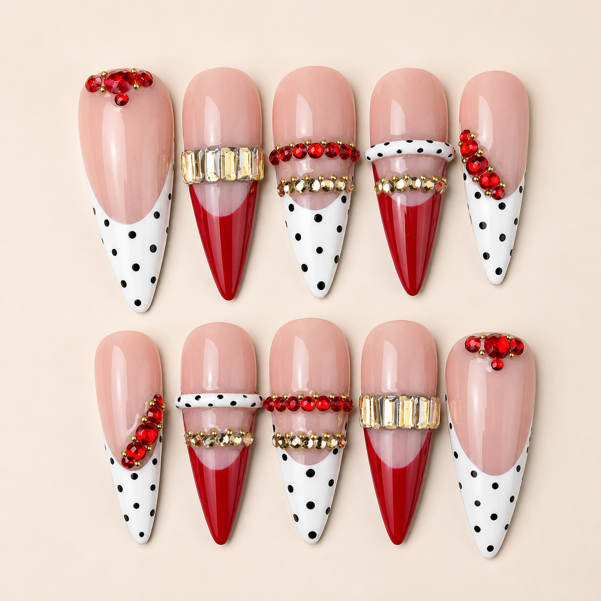 Pink Red Christmas Candy Cane Press-On Nails