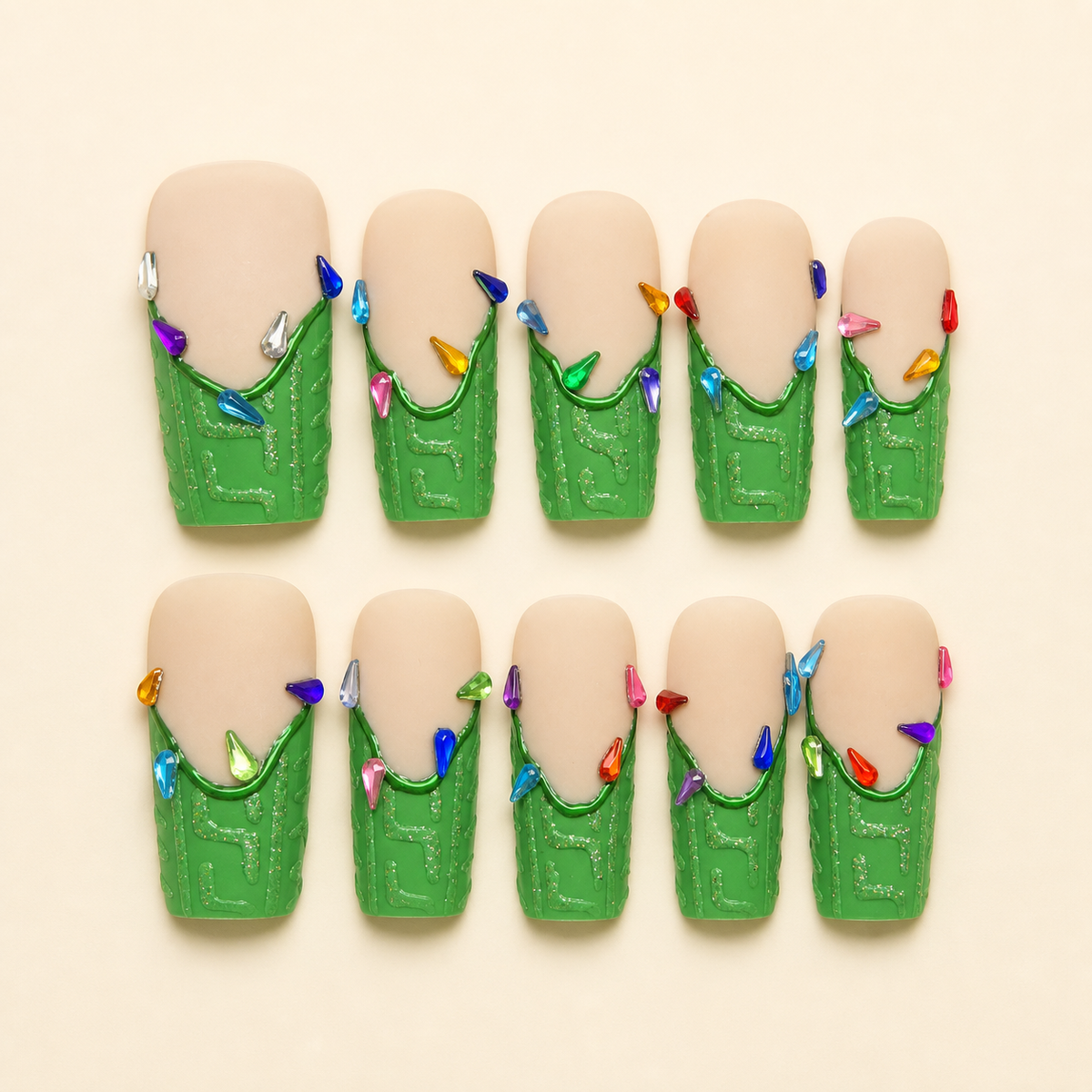 Green Christmas Light Press-On Nails